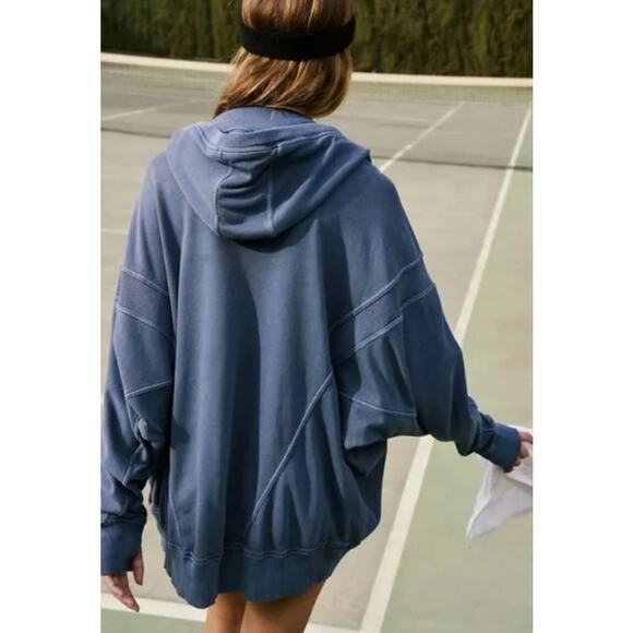 Free People ALL YOUR LOVE Oversized Hoodie Sweatshirt Supernova Blue S NWOT $128 - Picture 3 of 11